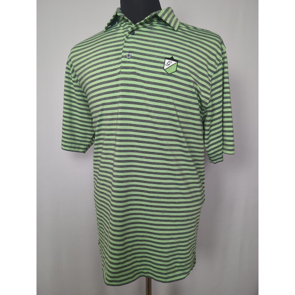 FJ FootJoy Golf Green Striped Polyester Polo Shirt Mens Large Performance Golf